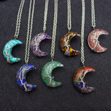 Chakras Tree of Life Necklace Moon Pendants Natural Stone Resin Quartz Chain