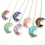 Chakras Tree of Life Necklace Moon Pendants Natural Stone Resin Quartz Chain