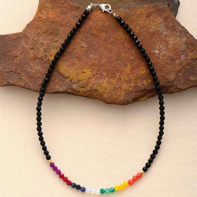 7 Chakra Semi Precious Stone Necklace Beaded Choker