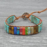 7 Chakra Stone Wrap Bracelets Tiger Eye Charms Yoga Boho Bracelet