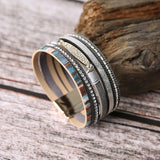 Boho PU Charm Bracelet with Magnetic Buckle for Women