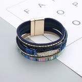 Boho PU Charm Bracelet with Magnetic Buckle for Women