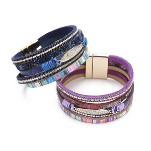 Boho PU Charm Bracelet with Magnetic Buckle for Women