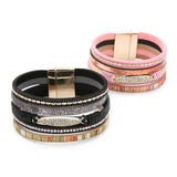 Boho PU Charm Bracelet with Magnetic Buckle for Women