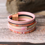 Boho PU Charm Bracelet with Magnetic Buckle for Women