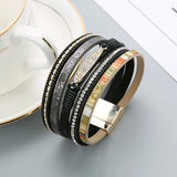 Boho PU Charm Bracelet with Magnetic Buckle for Women