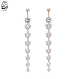 7 Heart Crystals Dangled Belly Button Ring Surgical Steel Navel Piercing 14g Bar