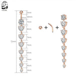 7 Heart Crystals Dangled Belly Button Ring Surgical Steel Navel Piercing 14g Bar