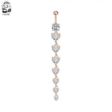 7 Heart Crystals Dangled Belly Button Ring Surgical Steel Navel Piercing 14g Bar