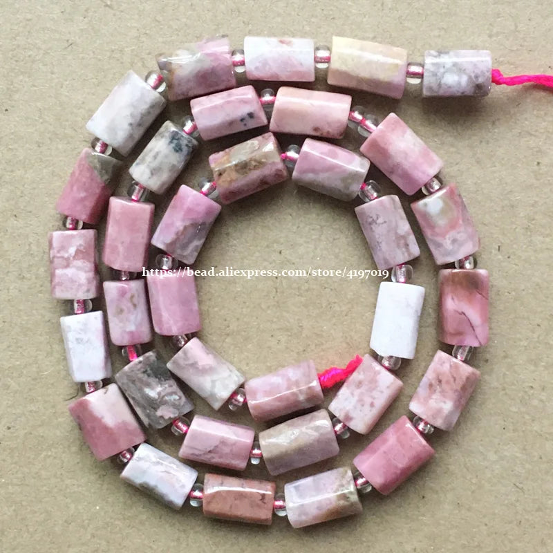 7'' Faceted Xinjiang Rhodonite Cylinder Spacer Stone Beads