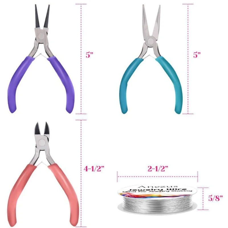 7 Pack Jewelry Making Tools Needle Nosed Round Nose Pliers Side Cutters Beading