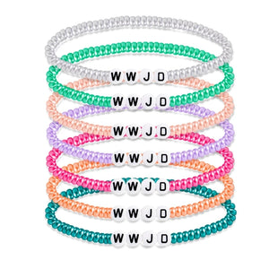 7 Pack WWJD Stretch Bracelets Summer Colors Beaded Religious Christian Jewelry