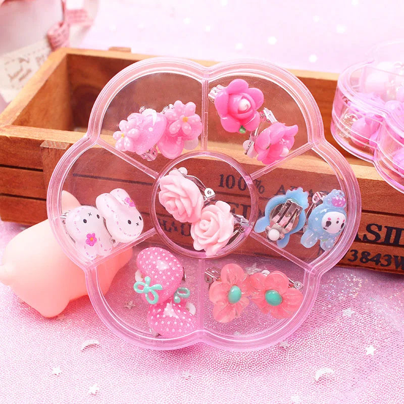 7 Pairs Kids Clip on Earrings Mix In Box Children's Baby Girl Party Jewelry