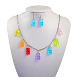 7 Pairs Cartoon Bear Girl Party Earrings & Necklace Set