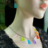 7 Pairs Cartoon Bear Girl Party Earrings & Necklace Set