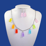 7 Pairs Cartoon Bear Girl Party Earrings & Necklace Set