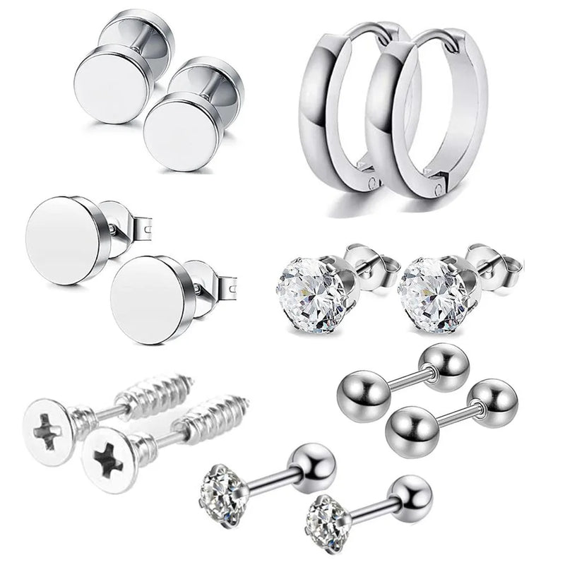 7 Pairs Surgical Steel Ear Studs Earrings Zirconia Tragus Punk Cartilage