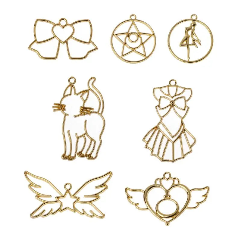 7 Pcs Blank Frame Open Bezel Setting for UV Resin Pendant DIY Jewelry