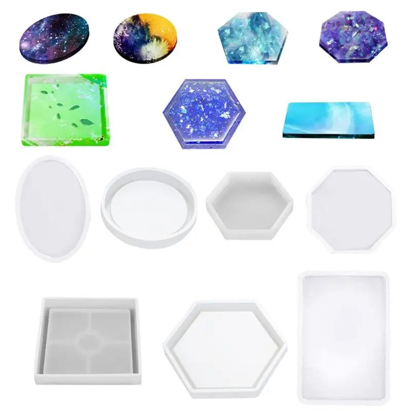 7 Pcs Resin Silicone Molds - DIY Crystal Coaster Molds for Crafts