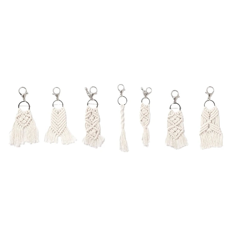 7 Mini Macrame Keychains Bag Charms for Car Purse Phone Supplies