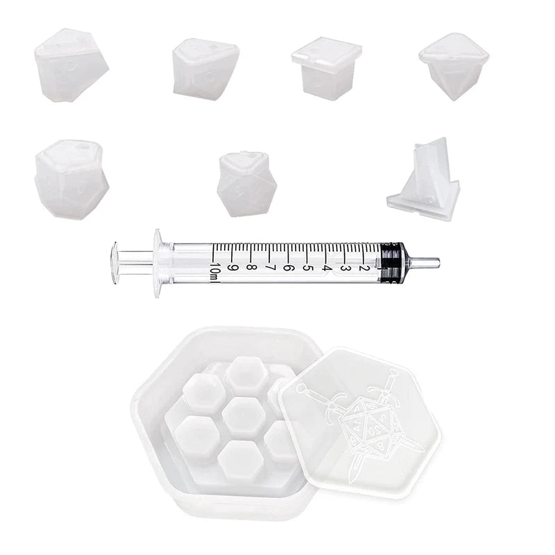Resin Dice Moulds + Silicone Hexagon Box Epoxy Casting Dice