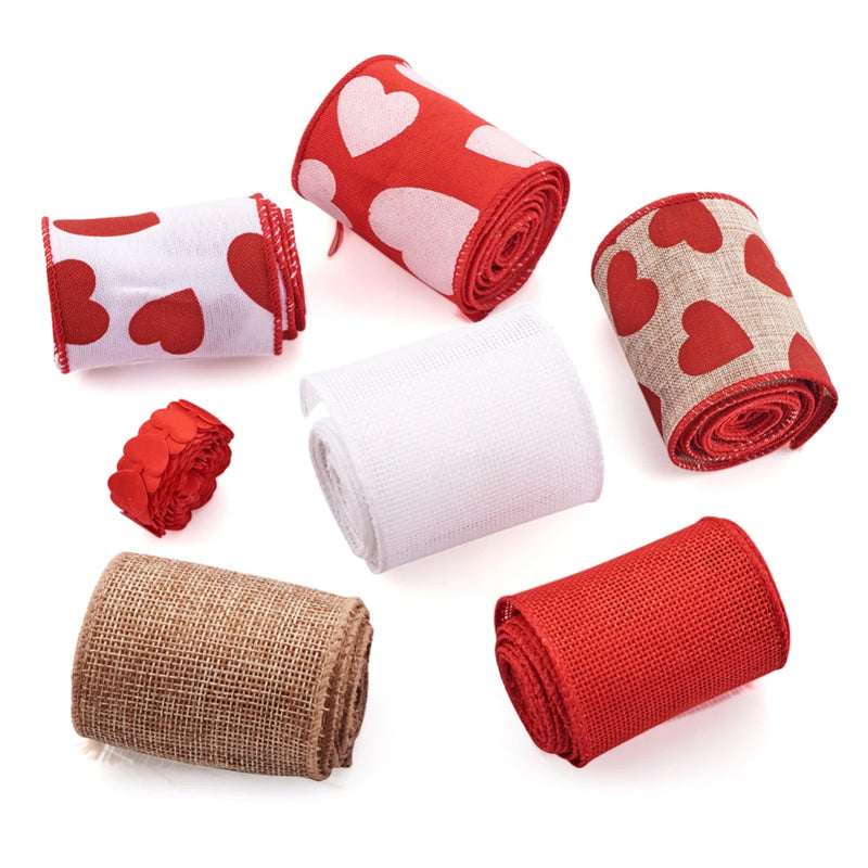 Red Sweet Heart Polyester Ribbon Jute Burlap Love Ribbon