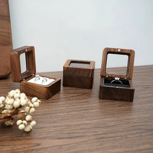 Portable Retro Brown Wood Ring Box Jewelry Organizer Earrings Wooden Box