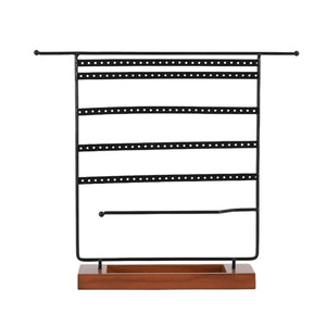 7 Tier Metal Jewelry Holder Stand with Wooden Tray