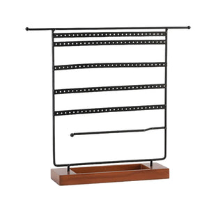 7 Tier Metal Jewelry Holder Stand with Wooden Tray