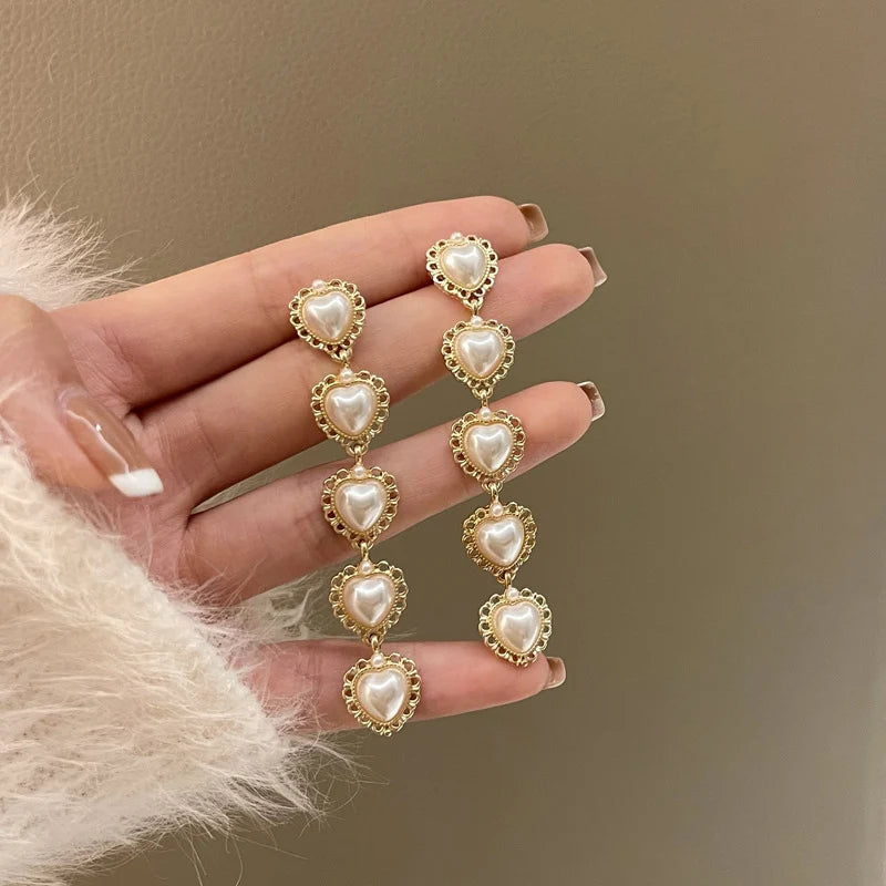 Retro Heart Pearl Clip Earrings for Women No Piercing Ears