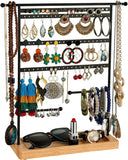 80-Hole Jewelry Display Stand with Wood Base