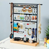 80-Hole Jewelry Display Stand with Wood Base
