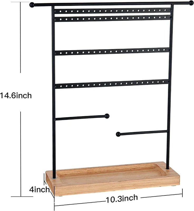 80-Hole Jewelry Display Stand with Wood Base