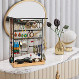 80-Hole Jewelry Display Stand with Wood Base
