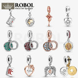 925 Silver Disc Double Dangle Charm Red Green Sparkle