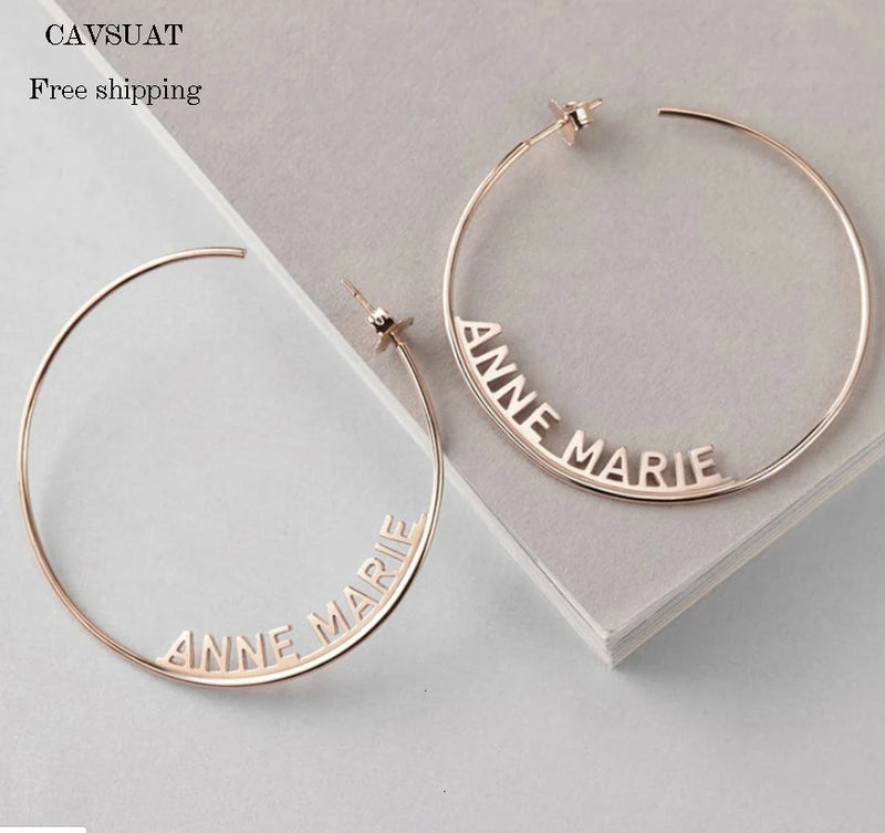 Personalized Name Jewelry 70 MM Big Earrings Stainless Steel