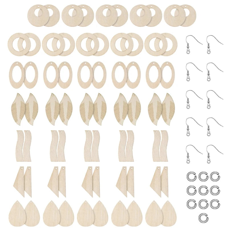 70 Pcs Unfinished Wooden Earrings Blanks with Ear Hooks DIY Crafts