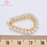 6PCS 14x28MM 24K Brass with Pearl Water Drop Pendants Charms