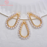 6PCS 14x28MM 24K Brass with Pearl Water Drop Pendants Charms