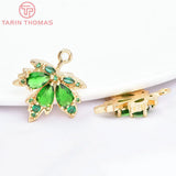 4PCS 17x20MM 24K Brass Glass Maple Leaves Charms Pendants