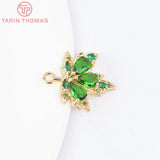 4PCS 17x20MM 24K Brass Glass Maple Leaves Charms Pendants