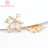 4PCS 17x20MM 24K Brass Glass Maple Leaves Charms Pendants
