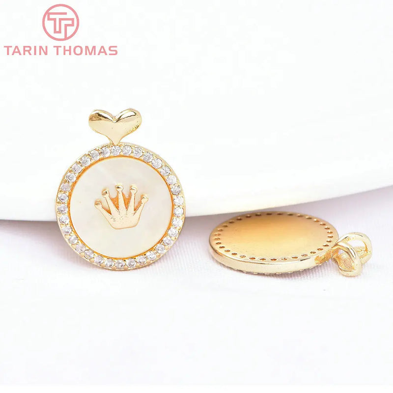 2PCS 13x16MM 24K Brass Zircon Crown Pendants DIY Jewelry Findings