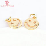 6PCS 12MM 24K Brass Smiling Face Pendants Charms DIY Jewelry Making