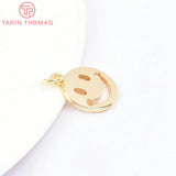 6PCS 12MM 24K Brass Smiling Face Pendants Charms DIY Jewelry Making