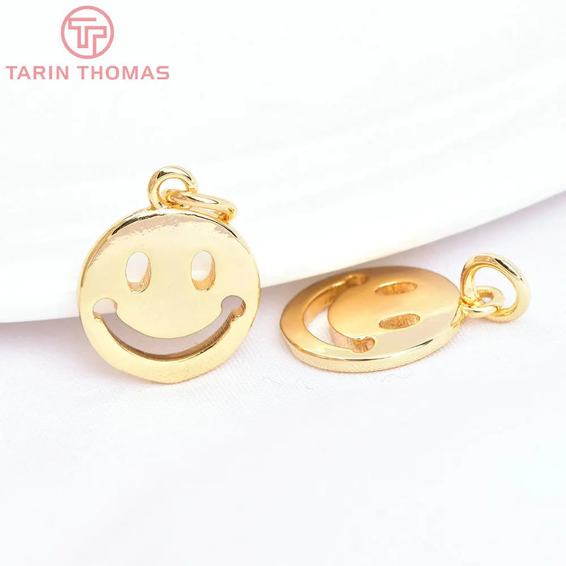 6PCS 12MM 24K Brass Smiling Face Pendants Charms DIY Jewelry Making
