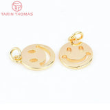 6PCS 12MM 24K Brass Smiling Face Pendants Charms DIY Jewelry Making