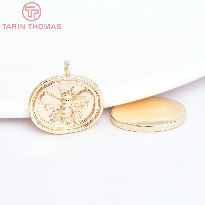 6PCS 15MM 24K Brass Honeybee Pendants DIY Jewelry Findings