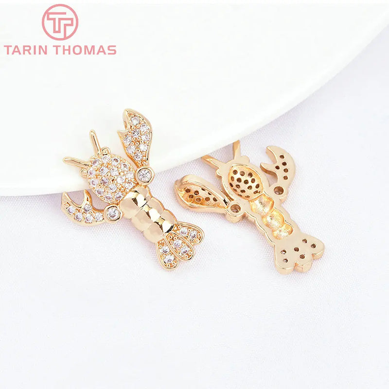 4PCS 22.5x17MM Zircon Crayfish Charms Pendants DIY Jewelry Findings