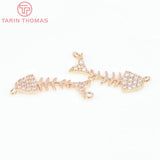 6PCS 8.5x27MM Brass Fishbone Charms Pendants with Zircon, DIY Jewelry Findings